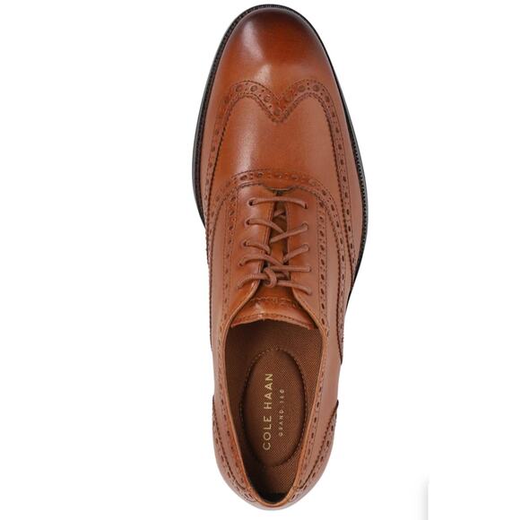 COLE HAAN Leather Sawyer Wingtip Oxford Lace Up Shoes in British Tan Brown 13 - Picture 1 of 8